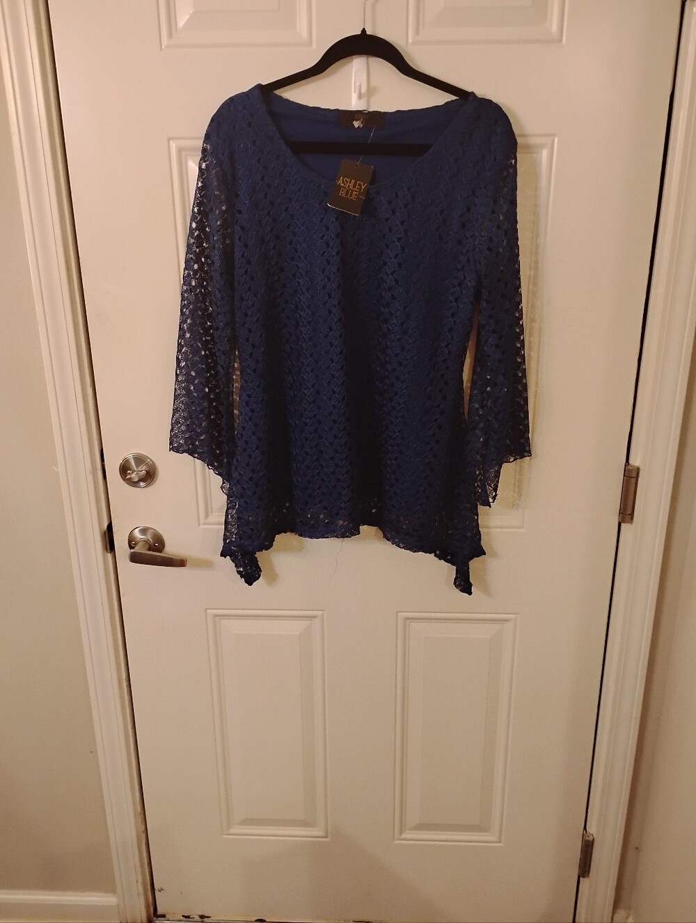 Ashley Blue Navy Crochet Lace Tunic Top